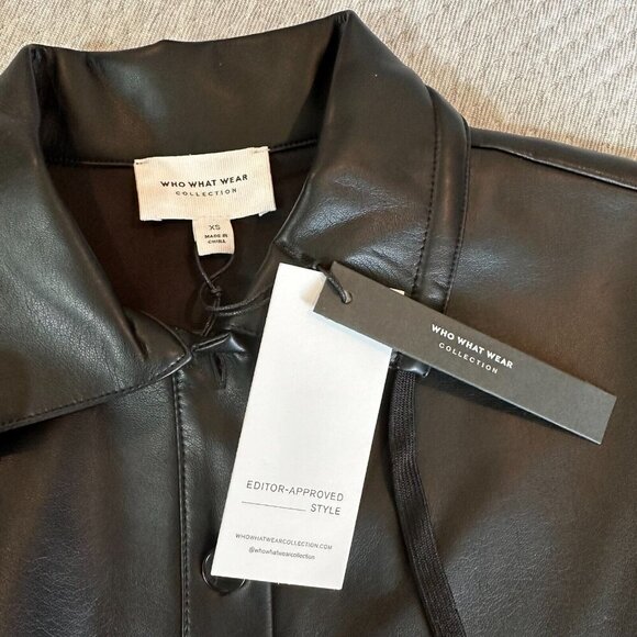 Who What Wear Collection Size XS Black Nadia Vegan Leather Pullover Top‎ ~ NWT - Picture 2 of 5
